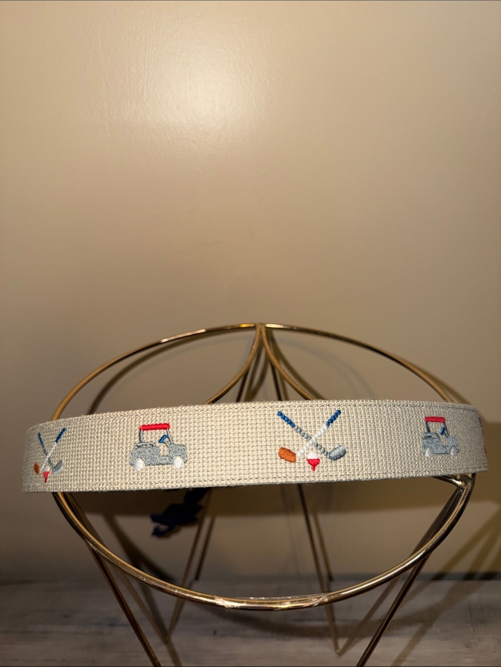Original Penguin men belt 32 Beige khaki Embroidered Golf Cart clubs prep nwt